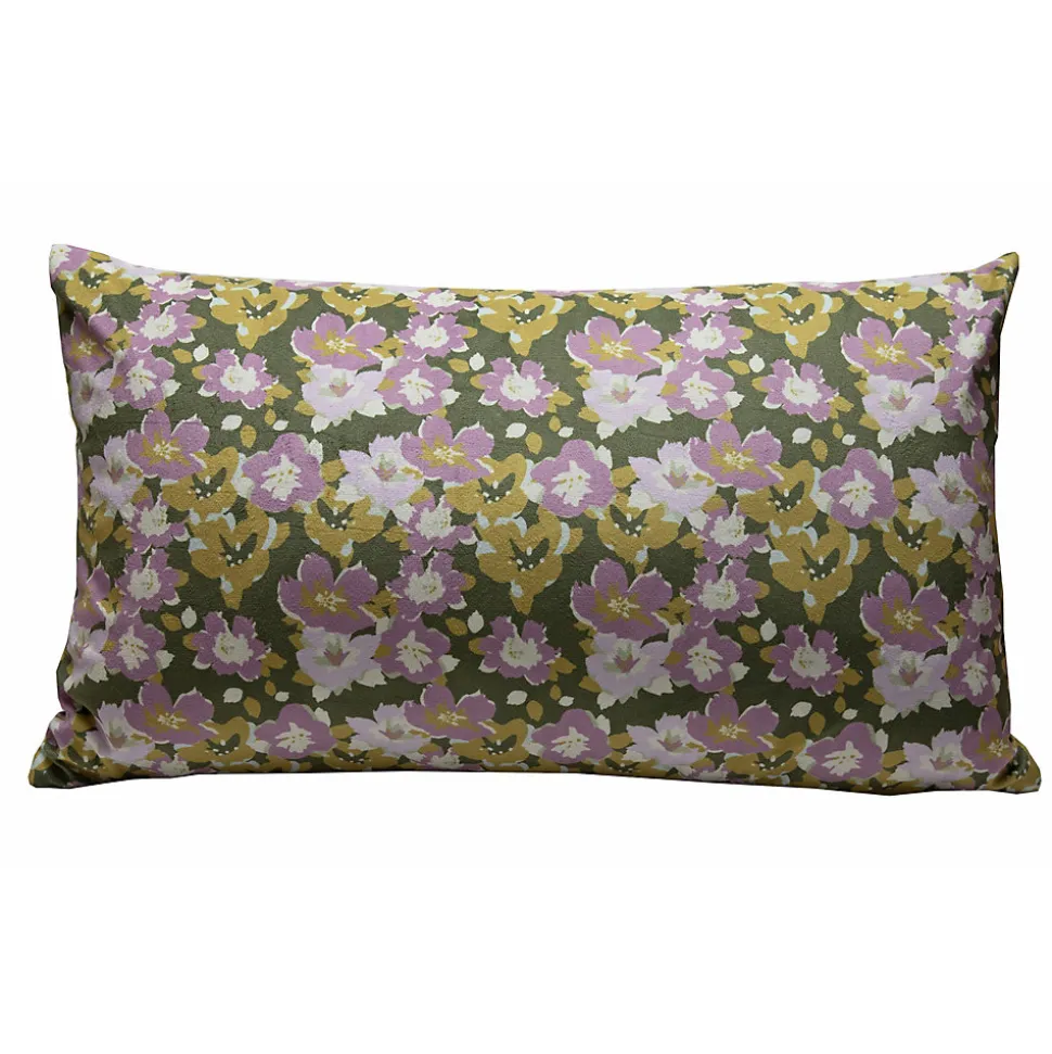 Housse de coussin fleuri liberty vert et violet 30 x 50cm Flora, Deko & Co