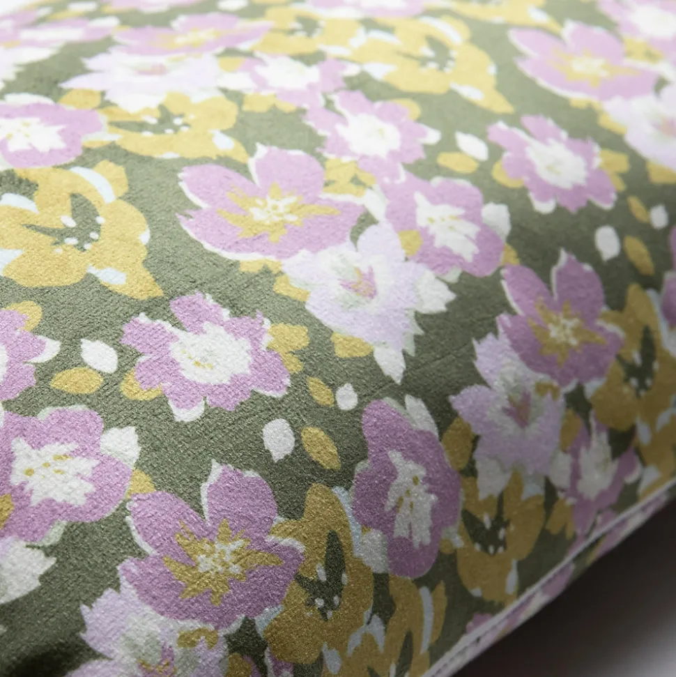 Housse de coussin fleuri liberty vert et violet 30 x 50cm Flora, Deko & Co