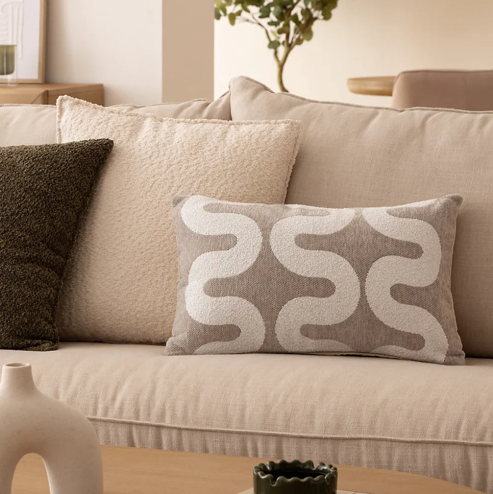 Housse de coussin Jeni chenille beige lin 50x30cm - Atmosphera