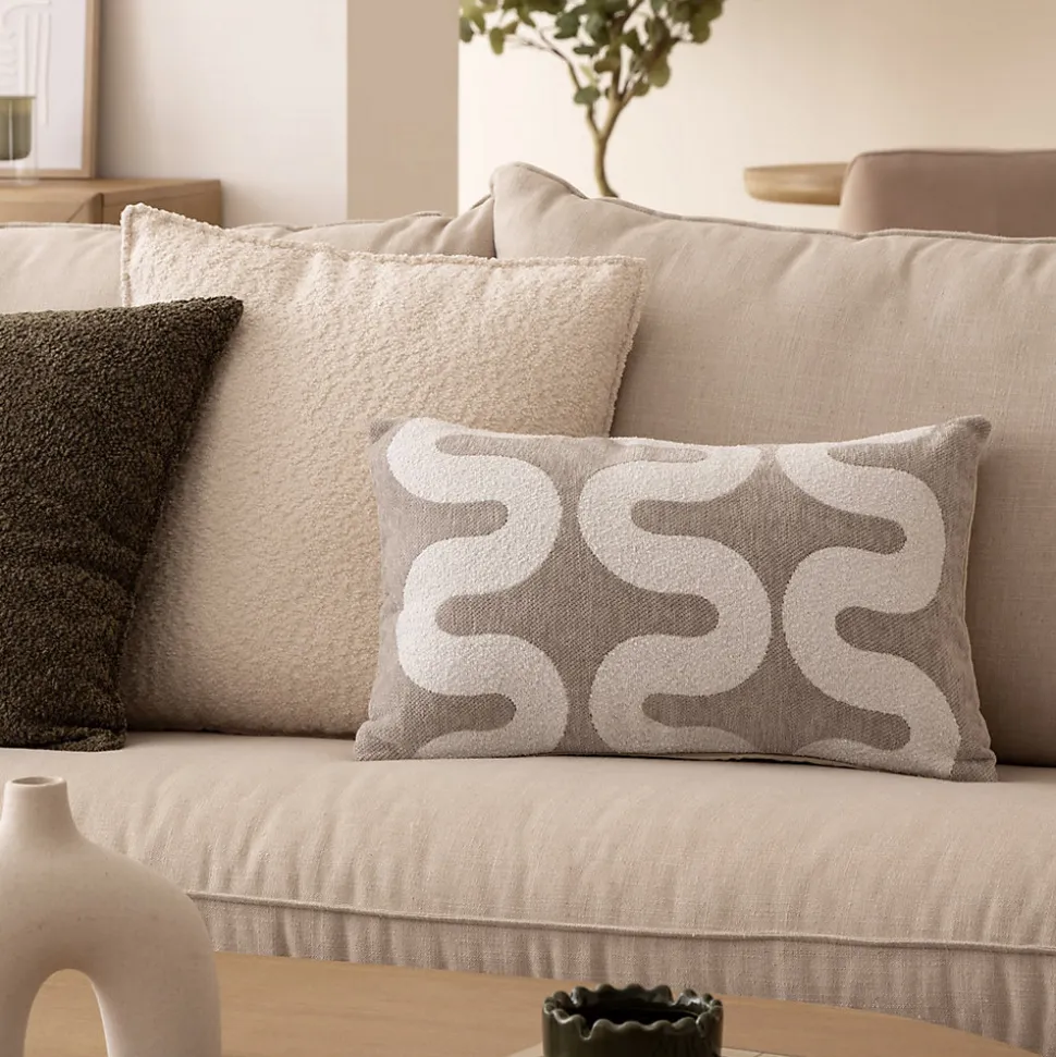 Housse de coussin Jeni chenille beige lin 50x30cm - Atmosphera