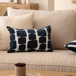 Housse de coussin Jeni chenille bleu égéen 50x30cm - Atmosphera