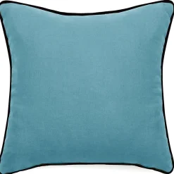 Housse de coussin PRELUDE 80x80 cm lin et coton lavé bleu Topaze