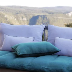 Housse de coussin PRELUDE 80x80 cm lin et coton lavé bleu Topaze