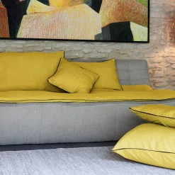 Housse de coussin PRELUDE 80x80 cm lin et coton lavé jaune Curry