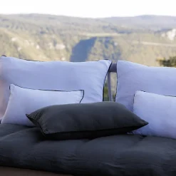 Housse de coussin PRELUDE 40x60 cm lin et coton lavé bleu Granit