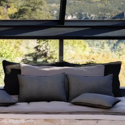 Housse de coussin PRELUDE 40x60 cm lin et coton lavé bleu Granit
