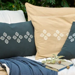 Housse de coussin pur coton teint lavé 40x60 cm BANDANAS marron camel