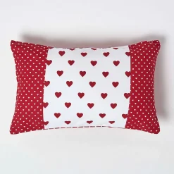 Housse de coussin rouge à imprimé coeur, 30 x 50 cm - HOMESCAPES