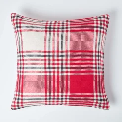 Housse de coussin tartan à carreaux rouge, 60 x 60 cm - HOMESCAPES