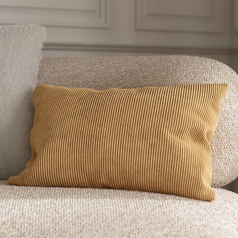 Housse de coussin velours cotelé Akola marron camel l.50 x H.30cm GoodHome