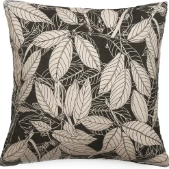 Housse de coussin 45x45 cm lin lavé imprimé végétal HELIOS noir Café