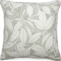Housse de coussin 45x45 cm lin lavé imprimé végétal HELIOS gris Lichen