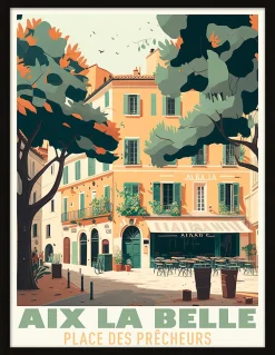 Image encadrée Aix la Belle place des prêcheurs Dada Art cadre noir 30x40 cm