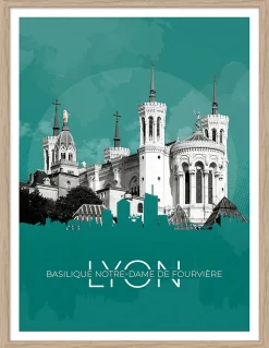 Image encadrée basilique Notre-dame de Fourvière blanc, vert l.30 x H.40cm Dada Art