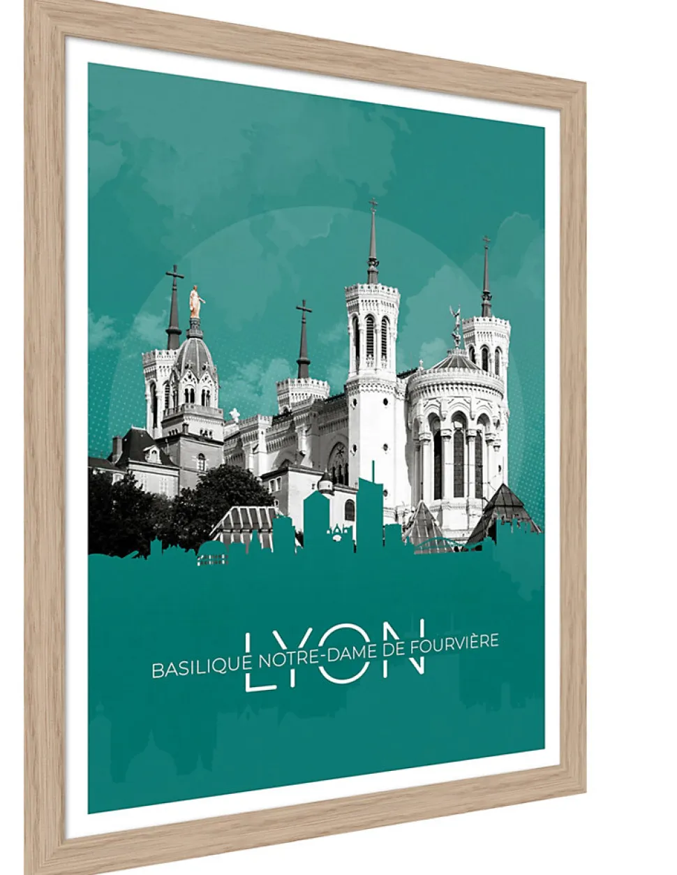 Image encadrée basilique Notre-dame de Fourvière blanc, vert l.30 x H.40cm Dada Art