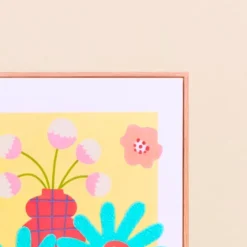 Image encadrée colorée avec fleurs brodées 45x60cm