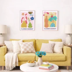 Image encadrée colorée avec fleurs brodées 45x60cm
