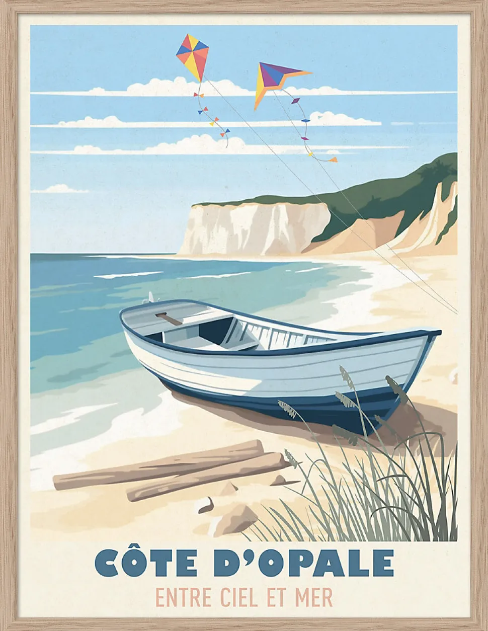 Image encadrée côte d'opale entre ciel et mer Dada Art cadre en bois 30x40 cm