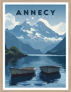Image encadrée lac d'Annecy montagnes blanc, bleu l.30 x H.40cm Dada Art