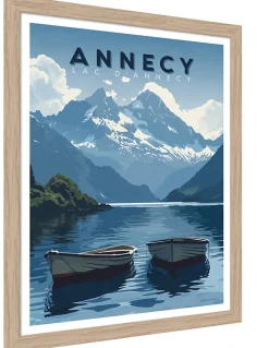 Image encadrée lac d'Annecy montagnes blanc, bleu l.30 x H.40cm Dada Art