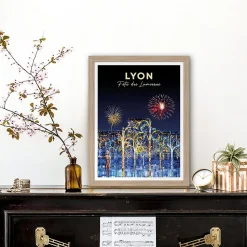 Image encadrée Lyon fête des lumières multicouleurs l.30 x H.40cm Dada Art