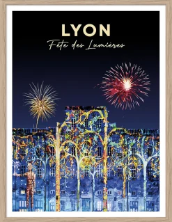 Image encadrée Lyon fête des lumières multicouleurs l.30 x H.40cm Dada Art