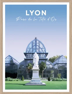 Image encadrée Lyon parc de la tête d'or bleu, blanc l.30 x H.40cm Dada Art