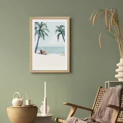 Image encadrée plage palmiers l.30 x H.40 cm