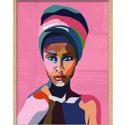 Image encadrée portrait de femme rose l.43 x L.53 cm