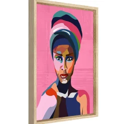 Image encadrée portrait de femme rose l.43 x L.53 cm