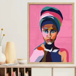 Image encadrée portrait de femme rose l.43 x L.53 cm