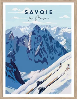 Image encadrée Savoie la Plagne bleu, blanc l.30 x H.40cm Dada Art