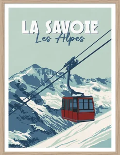 Image encadrée Savoie télécabine bleu, blanc l.30 x H.40cm Dada Art