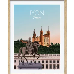Image encadrée ville de Lyon multicolore l.43 x L.53 cm