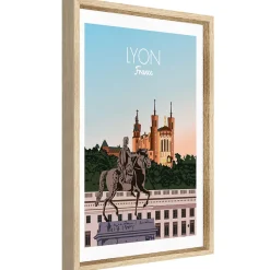 Image encadrée ville de Lyon multicolore l.43 x L.53 cm