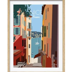 Image encadrée ville de Nice multicolore l.43 x L.53 cm