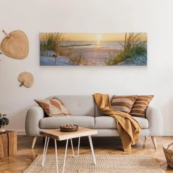 Image Panorama Coucher de Soleil Plage 145cm x 45cm - Parfait pour décorer votre salon, chambre ou bureau avec un design unique e