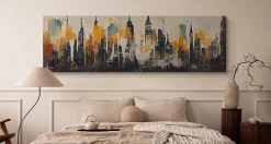 Image Panorama Ville Abstraite Peinture 145cm x 45cm - Parfait pour décorer votre salon, chambre ou bureau avec un design unique