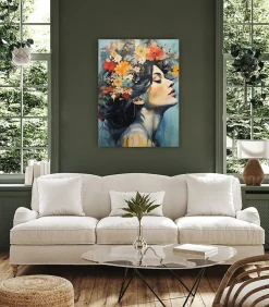 Image PORTRAIT De Femme Visage Fleurs 80cm x 120cm - Parfait pour décorer votre salon, chambre ou bureau avec un design unique et