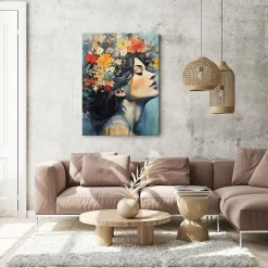 Image PORTRAIT De Femme Visage Fleurs 80cm x 120cm - Parfait pour décorer votre salon, chambre ou bureau avec un design unique et