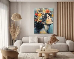 Image PORTRAIT De Femme Visage Fleurs 80cm x 120cm - Parfait pour décorer votre salon, chambre ou bureau avec un design unique et