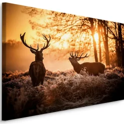 Image Sur Toile CERF Lever du Soleil 3D 120cm x 80cm - Parfait pour décorer votre salon, chambre ou bureau avec un design unique