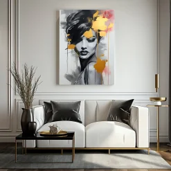 Image Sur Toile Portrait Moderne Visage 50cm x 70cm - Parfait pour décorer votre salon, chambre ou bureau avec un design unique e
