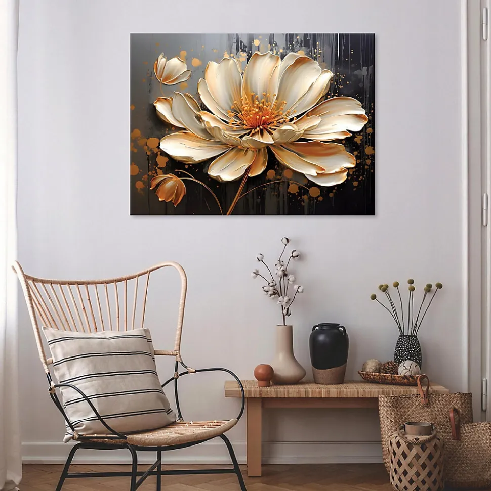 Impression sur toile abstrait fleurs moderne 100x75 cm xxl tableau décoration deco murale intissée pour salon chambre cuisine