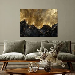 Impression sur toile abstrait or noir moderne 100x75 cm xxl tableau décoration deco murale intissée pour salon chambre cuisine
