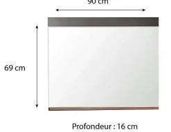 INDY - Meuble d'entrée - Miroir avec tablette en mélaminé coloris gris ciment. L - H - P : 90 - 62 - 20 cm