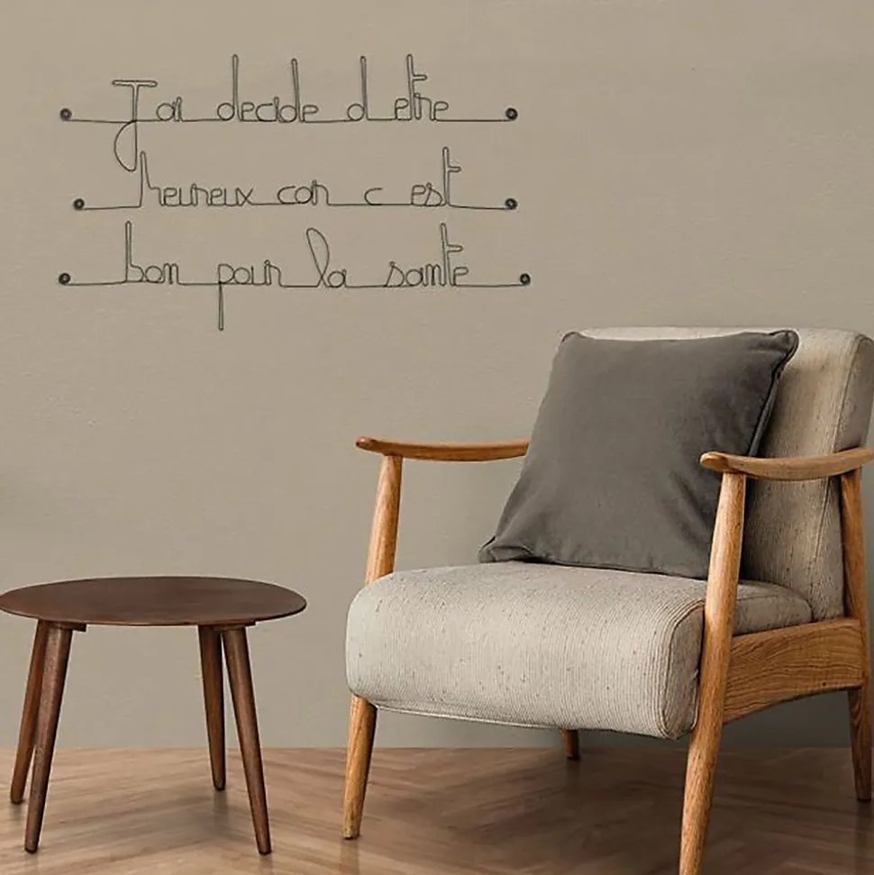 J'ai décidé d'être heureux car c'est bon pour la santé - Sculpture fil de fer 60-75 cm - Bijoux de mur