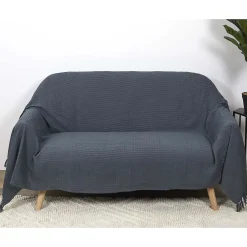 Jeté de canapé en coton gaufré 170x250 cm Gris anthracite