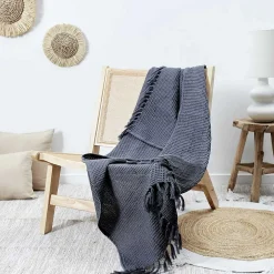 Jeté de canapé en coton gaufré 170x250 cm Gris anthracite