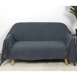 Jeté de canapé en coton gaufré 170x250 cm Gris anthracite
